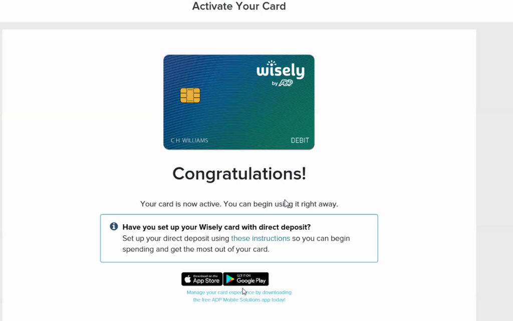 Congrats on activating your wisely card.