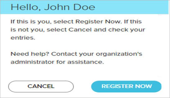 Hello John Doe, register now.