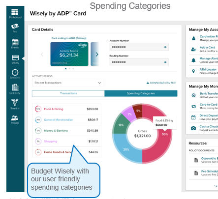 spending categories on the wisely dashboard.