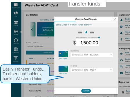 You can transfer funds on the wisely card.